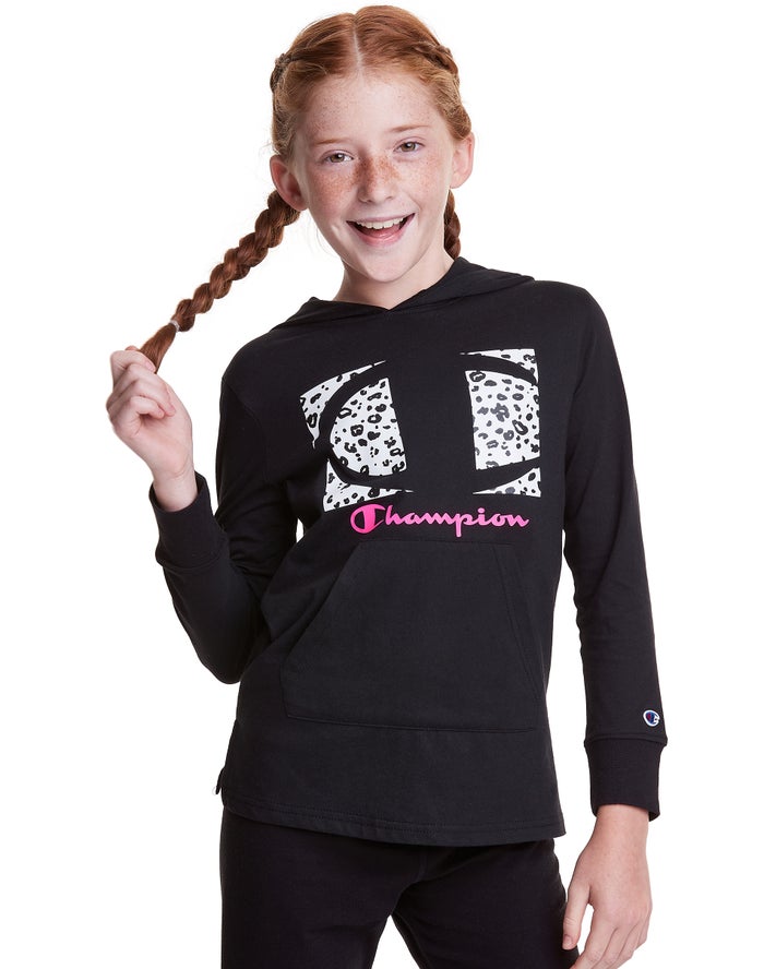 Champion Girls Hoodie NZ - T-Shirt Leopard Knockout Logo Black ( 8071-UYLHF )